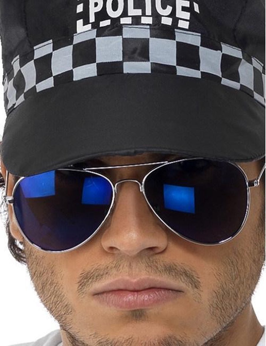 SMIFFYS - Donkerblauwe politie zonnebril voor volwassenen - Accessoires > Brillen